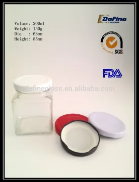 200ml 300ml clear glass square candy jar/ dried food jar/ snack storage jar with metal lug cap