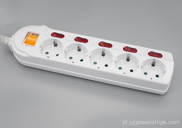 Faixa de energia alemã de 5 outlet com interruptores individuais