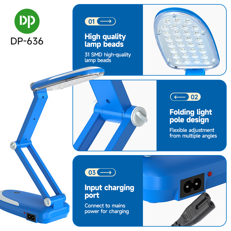 Rechargeable Foldable LED Desk Reading Lamp with Battery