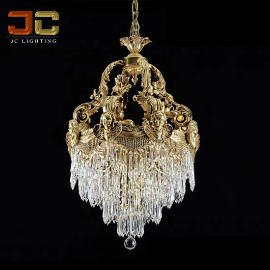 French Court Luxury Brass Lantern with K9 Crystal Chandelier for Foyer