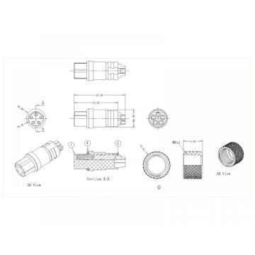 M8-XP-F-157-0 M8 2 ~ 5P kvinnlig B-kodtrådssida