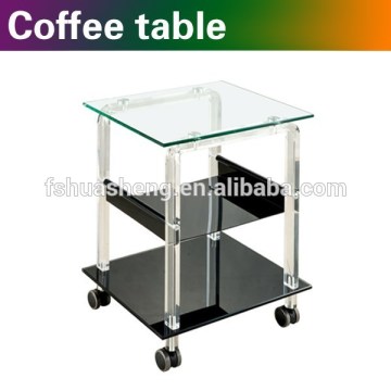Fashion design glass coffee table with wheel