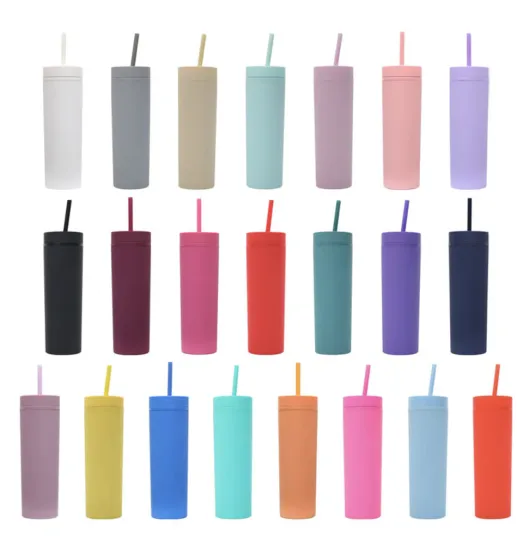 Double plastic frosted rubber straight sippy cup