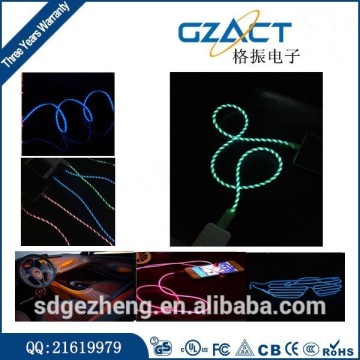 MFI CE EL wire USB charging cable with visible light led lighting up sync cable in Poland United Kingdom