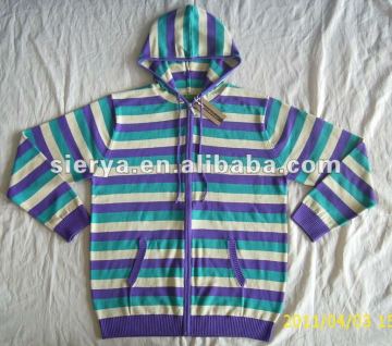 men's high quality pure cotton stripes cardigan sweater with YKK zipper