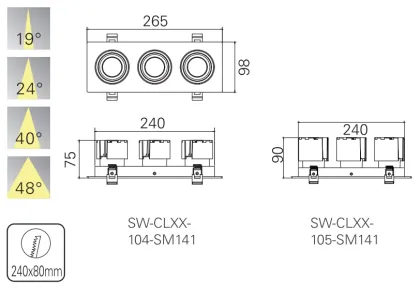 Three sets of LED downlight modules