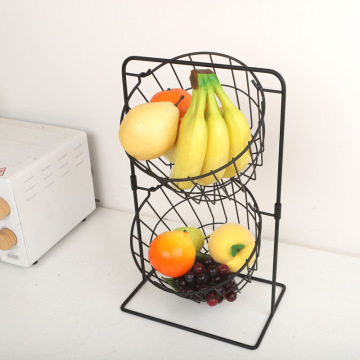 Cestino di frutta in metallo nero a 2 livelli