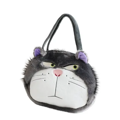 Grey Cat Plush Handbag - Lucifer Satchel for Women