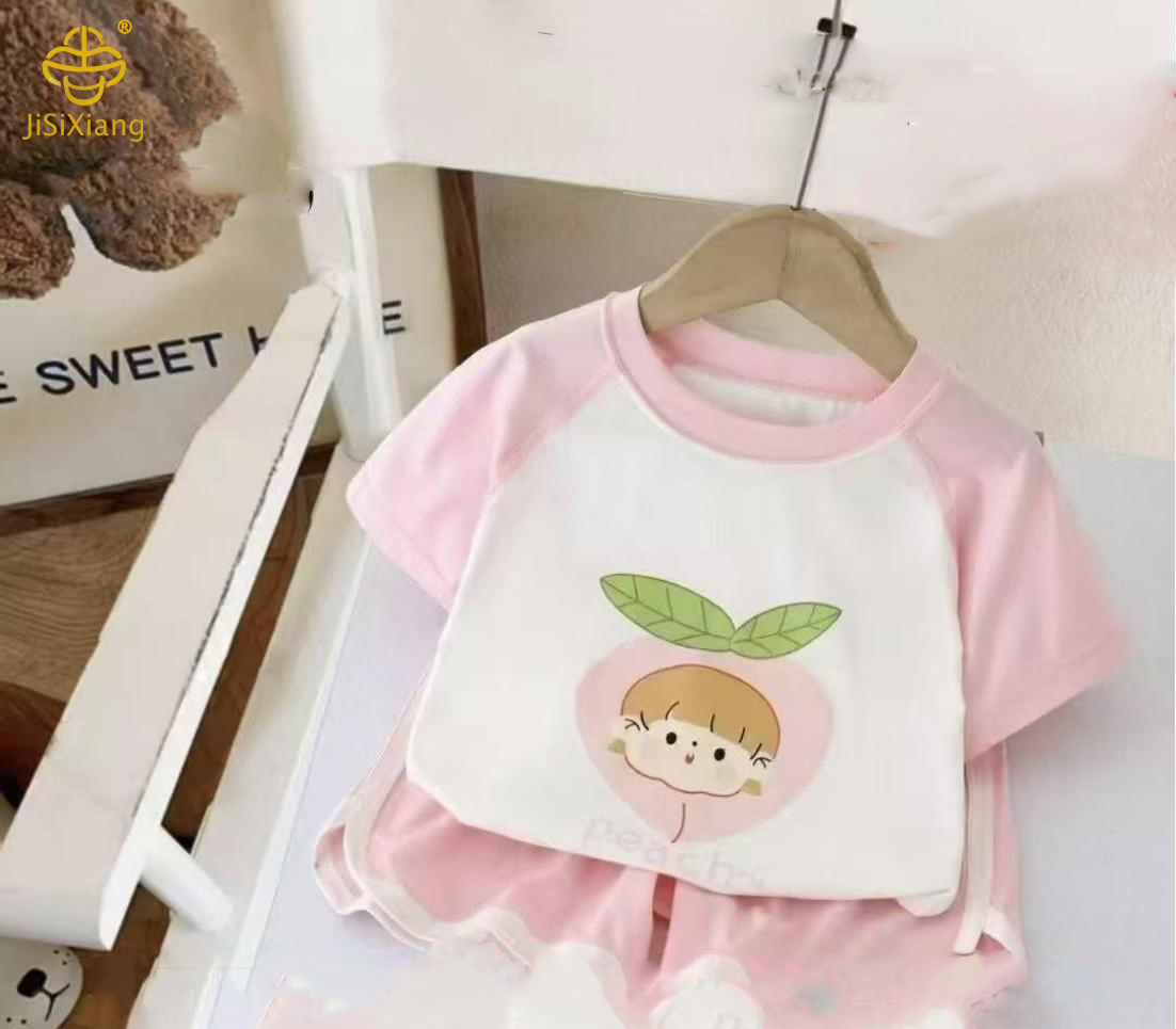 漫画の赤ちゃんクマ プリント半袖セット