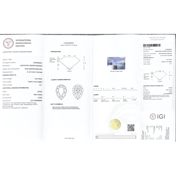 แหวนเพชร Green Lab ลูกแพร์ 1.04ct VS1