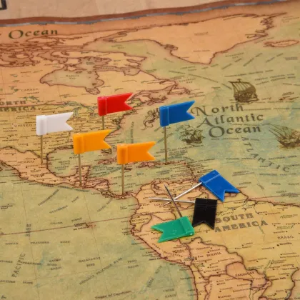 100-Pack Multicolored OfficeMate Plastic Flags and Map Push Pins