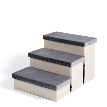 Pet Stair Steps with Storage: A Foldable 3-Step Dog Ramp and Raised Bed for Puppy Toys