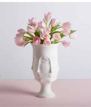Nordic Ceramic Vase with Abstract Human Face Ornaments for Creative Home Decor