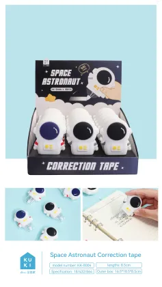 Cute Kawaii Stationery: White Out Correction Tape - Student Friendly, 5mm x 5m, OEM Colors (Black & Blue)