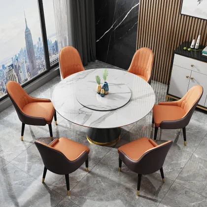 luxury marble round rotation home dining table