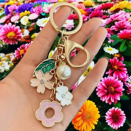 Sakura Flower Metal Enamel Pendant Keychain