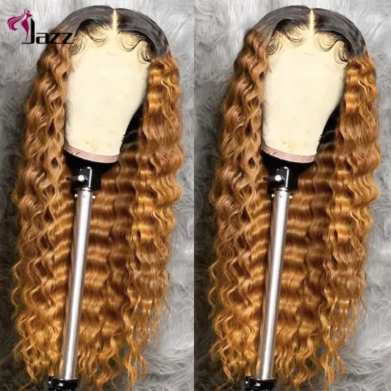 Pre Plucked Blonde 1/27 Ombre Color Deep Wave Human Hair Lace Front Wig Deep Wave 1b 27 Color Lace Closure Human Hair Wig