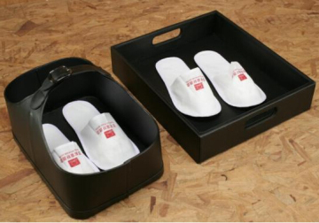 Black Leather Shoes Basket and Tray