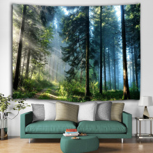 Tapeçaria floresta Tapeçaria Troncos Árvores Verde Azul Natureza Luz Solar Tranquilo Tapeçaria para Sala de estar Quarto Dormitório Decoração da sua casa