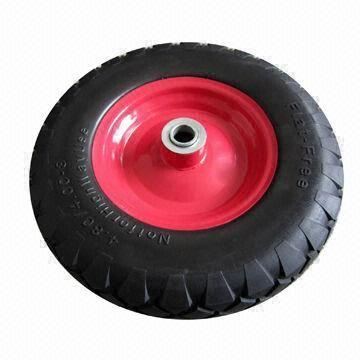 Flat-free PU Tire for Wheelbarrow, Durable, Steel Rim with Ball Bearing