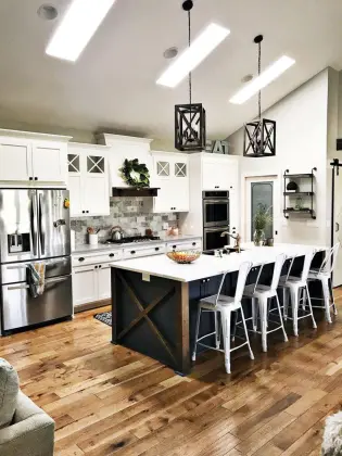 Modern Stone Kitchen with Marble Island and Custom Cabinets