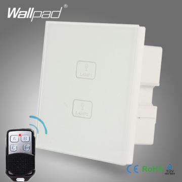 Waterproof Wireless Wallpad White Tempered Glass 2 Gang 2 Way Double RF Remote Touch Controlled Touch Screen Light Wall Switch