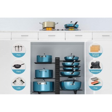 Multi Layer Wire Pot Rack Countertop Pan and Lid Organizer No Drilling