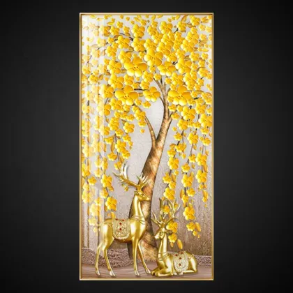 Fortune Golden Tree Abstract Crystal Porcelain Painting Art Decoration