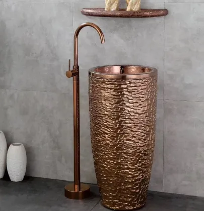 Rose Gold One Piece Free Standing Purple Gold Bathroom Basin