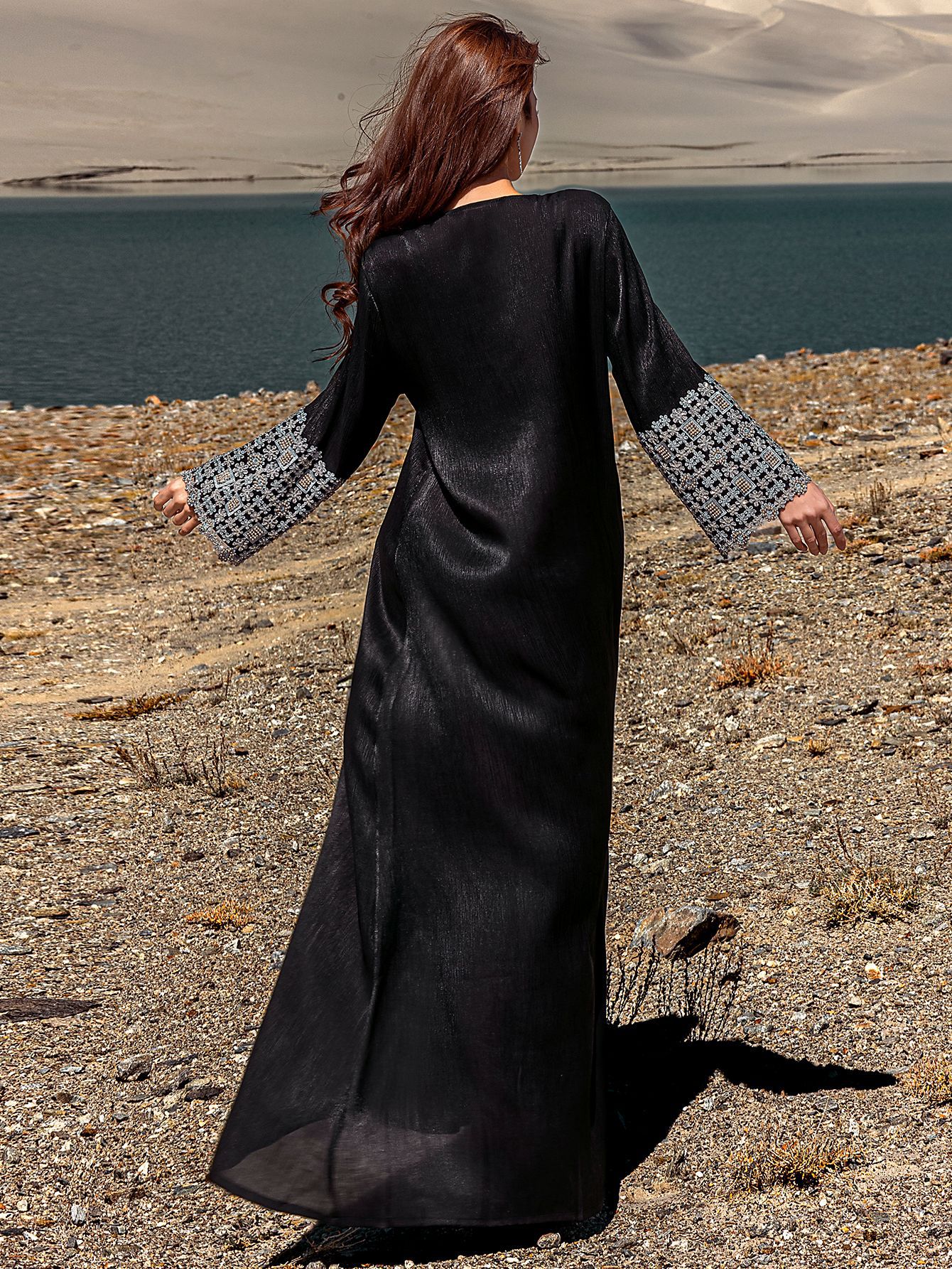Black Embroidered Abaya Detail View 2