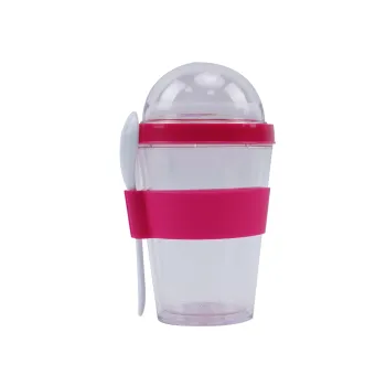 Double Layer Salad Cup: Plastic Container for Yogurt Oatmeal with Spoon, Lid, and Silicone Cup Holder