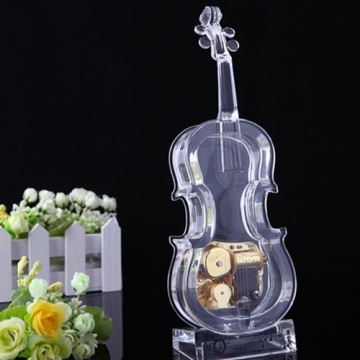 Transparent Acrylic Cello Music Box; Transparent Violin Music Box Creative Gift 