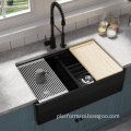 33-inch Kitchen Sink: Large Capacity Workstation Double Bowl with Rectangular Fireclay Design - Reversible Option Available in B