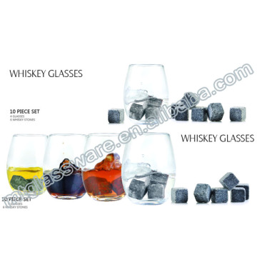flint glass material transparent wholesale round whiskey glass with whiskey stone