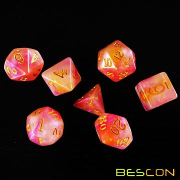 Série de jeux de dés en pierre magique Bescon, ensemble de dés en RPG polyédrique de 7 pièces RoseQuartz, ensemble en étain