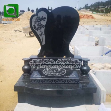 Western Style Black Granite Heart Shape Tombstone