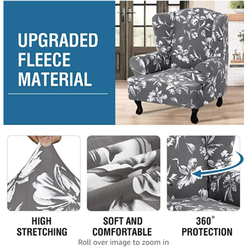 1 Piece Printed Fleece Wing Chair Slipcover