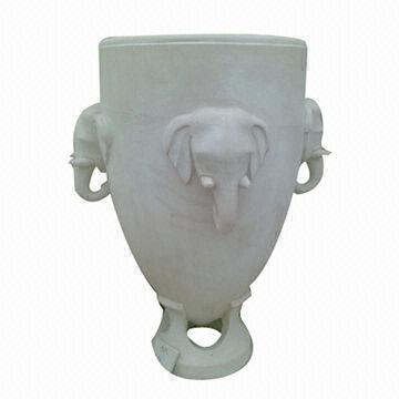 Hand-carved Big Decorative Elephant Head Round Stone Planter