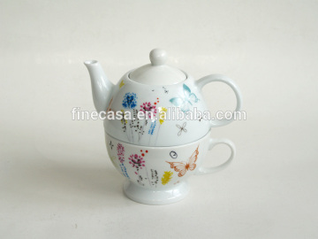 Elegant porcelain ceramic teapot with cup for one person                
                                    Quality Assured