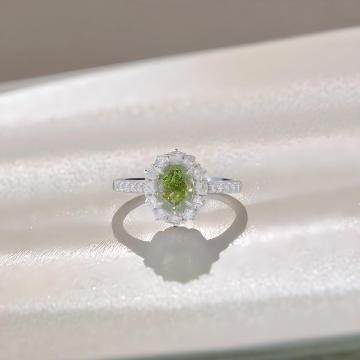 Oval-Contour 1.09ct Vivid Green Lab Diamond Halo Ring