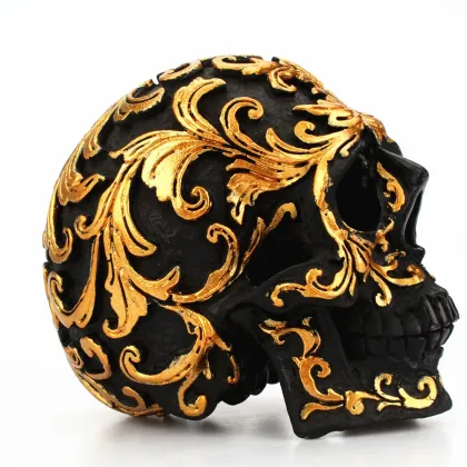 Creative Resin Golden Trumpet Flower Skull Desktop Ornament - CP192