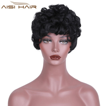 Short Curly Style Hair Synthetic Pixie Cut Wigs For Black Women Heat Resistant Black Wig