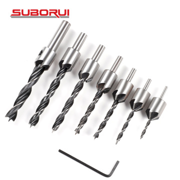 SUBORUI 8mm 7PC Brad Point Woodworking Chamfer Countersink Drill Bit Set for Hardwood