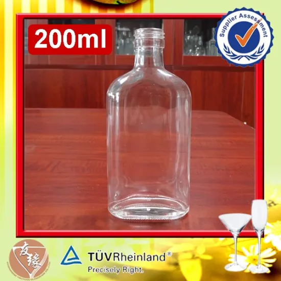 China bulk online wholesale high flint glass 200ml flask empty alcoholic cheap whisky liquor glass bottles