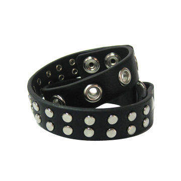 Double black snaps cuff wristband with roll metal rope
