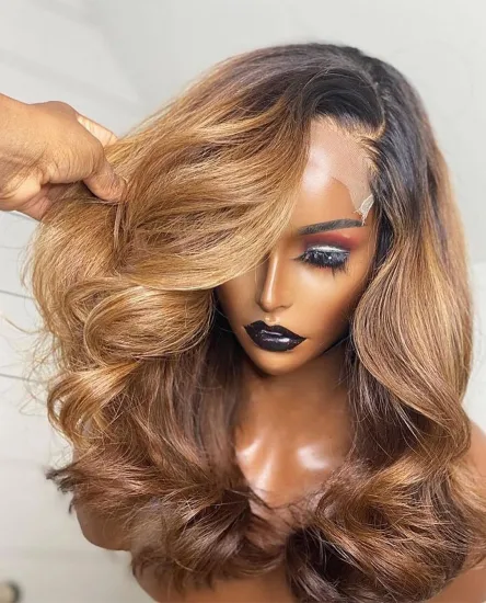 Wholesale high quality Highlight Lace Front Wig #4/30 Brown  Color Lace Wig Body Wave brazilian Raw Hair Human Hair Wigs