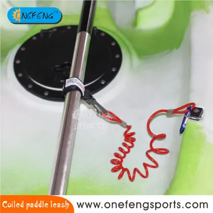 Red coiled paddle leash