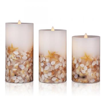 Shell Moving Wick Led Flameless Pillar Candles