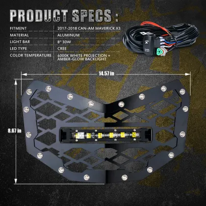 N2 Can-am Aluminum Alloy LED Grille with 8 Inch Cree-LED Light Bar for Can-am Maverick X3