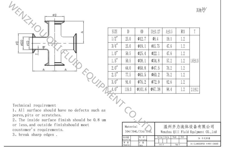 Sanitary Welded Cross